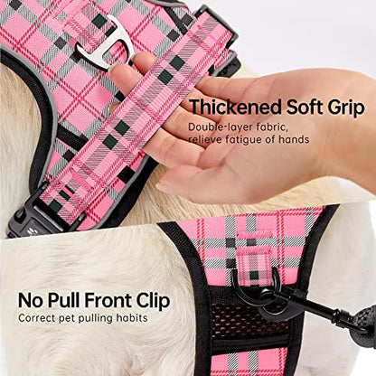 No Pull Dog Harness with Leash, Reflective No Choke Pet Vest Harness,Adjustable Soft Padded Dog Harness with Easy Control Handle for Small Dogs(Checkered Pink,Small) - color: Checkered Pink, size: 【S】neck 11-15" chest 15-21"