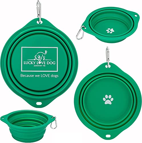 Lucky Love Dog Travel Bowl, Collapsible Compact Water Dog Dish (Grass) - color: Grass