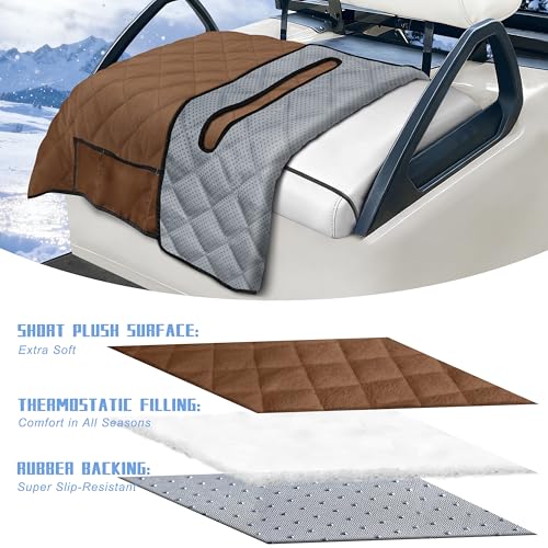 Golf Cart Seat Covers with 4 Front Pockets, Thick Seat Towel Blanket with Non-Slip Backing, Fits EZGO, Club Car, Yamaha and More 2 & 4 Passenger Golf Carts, Dark Brown - color: Dark Brown