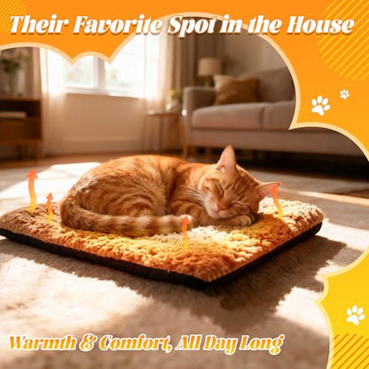 PatiencET Self Warming Cat Bed for Indoor Cats 14'' x 20'' - Cozy Fleece Heating Pad, Non-Electric Thermal Mat for Small Pets, Washable Soft Cushion for Winter Comfort and Warmth Khaki