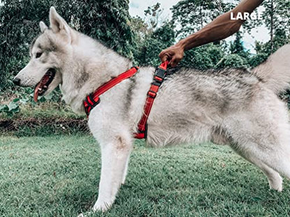 Tuff Pupper No Pull Easy Walk Dog Harness | Heavy Duty Pet Vest | Front & Back Leash Clips | Strong Safety Handle | Reflective Anti Pull Vest | Comfortable Padded Escape Proof Harness (Large, Red) - color: March Red, size: Large (Neck: 18-26" , Chest: 21-