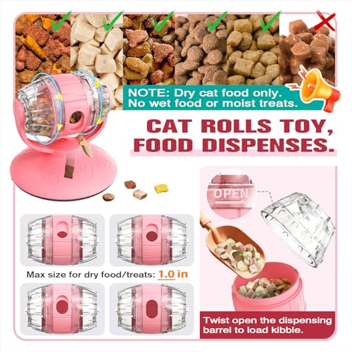 Rotating Interactive Cat Treat Dispenser Toy - Slow Feeder Puzzle for Indoor Cats-Pink - color: Pink