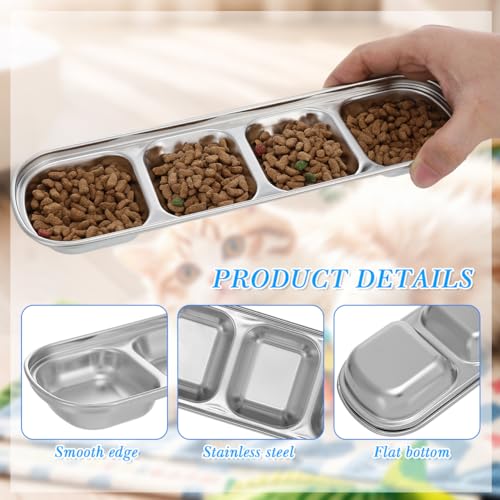 Compartment Pet Tray Food Bowls: 2pcs Stainless Steel Cat Bowl Divided Pet Dishes Bowls for Kitten Small Dogs Food Water Feeder