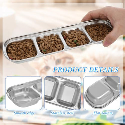 Compartment Pet Tray Food Bowls: 2pcs Stainless Steel Cat Bowl Divided Pet Dishes Bowls for Kitten Small Dogs Food Water Feeder