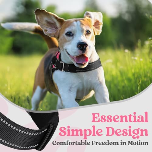 rabbitgoo Dog Harness Medium Sized, Easy On Pet Vest with One Buckle, No Pull Adjustable Service Harness with D-Ring & Handle, Reflective for Safety Walking, Training, Pink, M - color: Pink, size: Medium