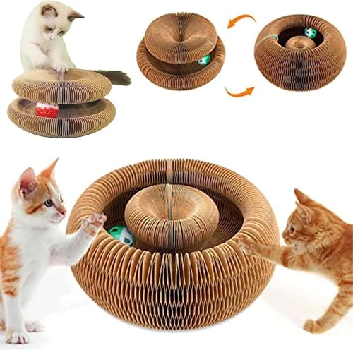 Cat Accordion - Designed for Devon Rex Cats – 3-in-1 Corrugated Cardboard Cat Scratching Toy with Ball, Interactive Cat Tunnel, and Scratching Mat A