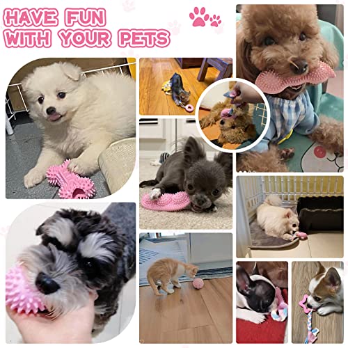 Petcare 6 Pack Puppy Chew Toys for Teething Cute Pink Puppy Toys Small Dog Toys Soft Rubber Rope Dog Toys Funny Bone Ball Cleaning Teeth Dog Chew Toys Puppy Teething Toys for Puppies Yorkie - color: Pink