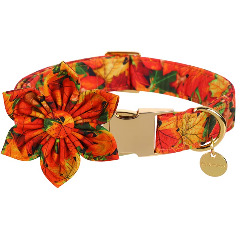 DOGWONG Fall Dog Collar with Bow, Halloween Thanksgiving Dog Bowtie Collar, Adjustable Autumn Cotton Maple Leaf Bowtie Dog Fall Collars for Medium Dogs Pets - color: B, size: XS