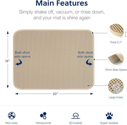 WePet Cat Litter Mat, Kitty Litter Trapping Mat, Honeycomb Double Layer Mats, No Phthalate, Urine Waterproof, Easy Clean, Scatter Control, Catcher Litter Tray Box Rug Carpet - color: #04 Beige