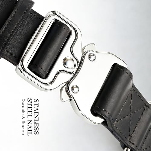 AssuredLock Leather Dog Collar, 1.5” Wide, Smooth Quick-Release Buckle with Adjustable Design, Heavy-Duty Handcrafted Collars for Large Dogs, Black-L - color: Black, size: 17-28.5 In
