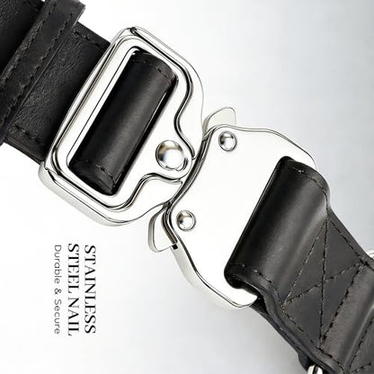 AssuredLock Leather Dog Collar, 1.5” Wide, Smooth Quick-Release Buckle with Adjustable Design, Heavy-Duty Handcrafted Collars for Large Dogs, Black-L - color: Black, size: 17-28.5 In