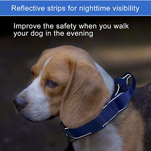 Reflective Dog Collar Heavy Duty Tactical with Control Handle and Metal Buckle for Dog Training(XL,Blue) - color: Blue, size: X-Large (Pack of 1)