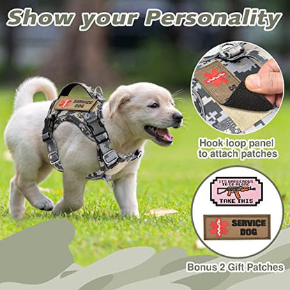 XS Dog Harness Tactical Style, No Pull Military Service Dog Vest with Vertical Handle, Outdoor Training Small Puppy Vest Chihuahua Harness (Camo Grey, XS) - color: Camo Grey