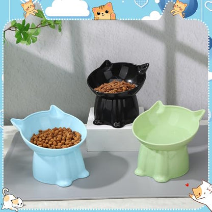3 Pcs Elevated Cat Bowls 15°Raised Cat Food Bowl with Silicone Mat Whisker Friendly Anti Vomiting Cats Dishes Pet Food and Water Bowls for Indoor Cats Kittens Classic Blue, Black, Green Colors - color: Blue, Black, Green