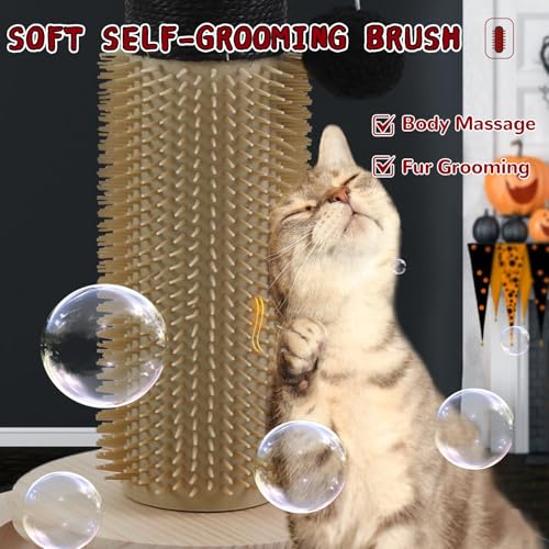 Scratching Posts for Indoor Cats Adults,45'' Tall Halloween Gothic Scratching Post with 3.5Inch Diameter Sisal Rope,Black Cat Scratcher with Interactive Ball Toys Self Groomer Brush for Large Cats - color: black-45inch