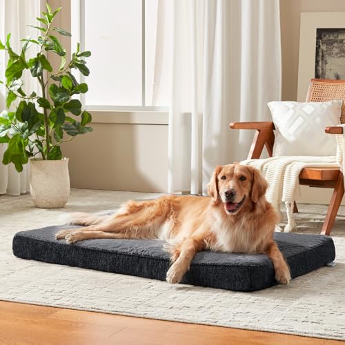 JOEJOY XL Dog Beds Large Sized Dog, Orthopedic Big Dogs Crate Bed with Washable Removable Cover, Extra Thick Egg-Crate Memory Foam Pet Beds up to 80 lbs, Grey, 41"x27" - color: Grey, size: XL(41"x27")