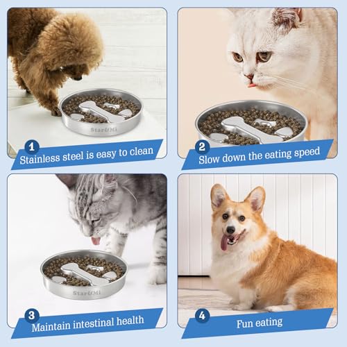 Stainless Steel Slow Feeder Dog Bowls – Non-Slip Metal Dog Bowl for Large & Medium Breeds, Puppy Puzzle Feeder – 2 Cup Capacity for Small to Big Pets – Durable Slow Feed Dog & Cat Food Dish - color: Bone&Heart