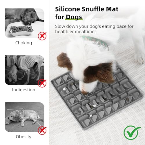 Snuffle Mat for Dogs, Silicone Snuffle Mat Dog Feeding Mat Slow Feeder, Encourages Natural Foraging Dog Sniff Mat, Stress Relief, Smell Training, Digging Toys for All Breed Dogs (Grey) - color: Grey