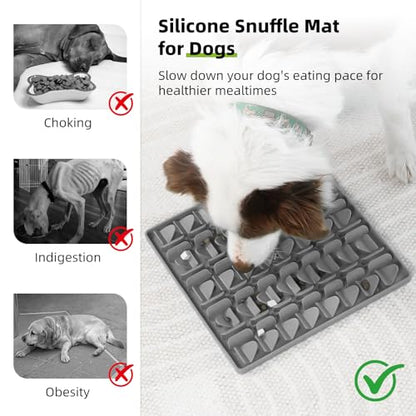 Snuffle Mat for Dogs, Silicone Snuffle Mat Dog Feeding Mat Slow Feeder, Encourages Natural Foraging Dog Sniff Mat, Stress Relief, Smell Training, Digging Toys for All Breed Dogs (Grey) - color: Grey