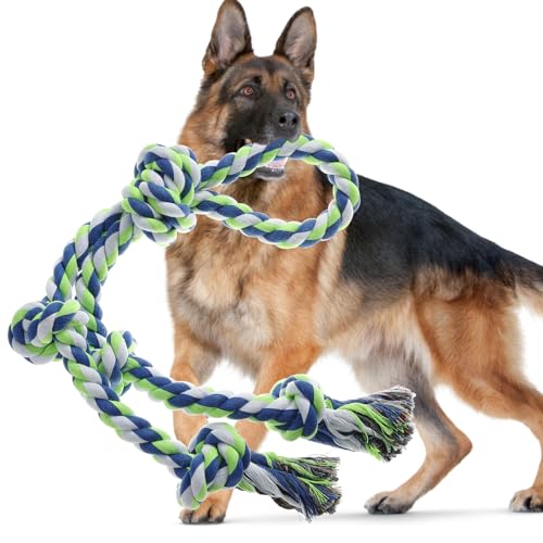 Rope Toy for Dogs，Large Dog Rope Toys for Aggressive Chewers, Heavy Duty Dog Toys for Large Medium Breed, Indestructible Tough Chew Toys Tug of War Dog Toy Cotton Rope for Teeth Cleaning - color: Blue Green