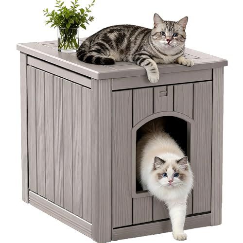Outdoor Cat House Weatherproof, Feral Clawsable Cat Houses for Outdoor Indoor Cats Shelter, Insulated for Winter Outside, Sturdy Resin Material for Garden, Patio, Easy to Assemble, Grey - color: Grey, size: 23.6"d x 18.5"w x 22"h