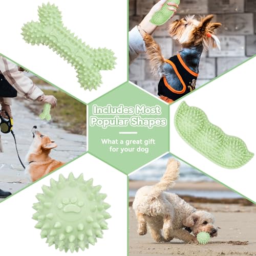 Petcare 6 Pack Small Dog Toys for Small Breed, Cute Green Puppy Teething Toys, Rubber Chew Toys, Essentials to Keep Them Busy, Best Pet Birthday Dog Toys - color: Green