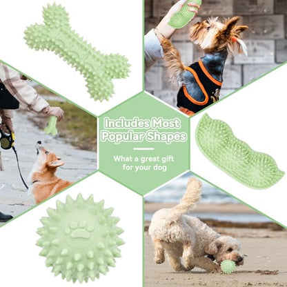 Petcare 6 Pack Small Dog Toys for Small Breed, Cute Green Puppy Teething Toys, Rubber Chew Toys, Essentials to Keep Them Busy, Best Pet Birthday Dog Toys - color: Green