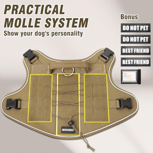 Tactical Dog Harness Medium Sized Dog,No Pull Military Dog Vest with Handle,Reflective Heavy Duty Pet Harness for Walking Hiking Training Brown M - color: Brown, size: Medium