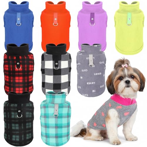 Reginary 10 Pack Large Dog Sweaters Fleece Pet Dog Clothes with Leash Ring Soft Warm Winter Puppy Plaid Shirt(Stylish) - size: Large,8.8-12.1 lb, style: Stylish
