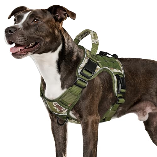 WINGOIN Tactical Dog Harness for Medium Dogs, Heavy Duty No Pull Dog Harness with Handle, Adjustable Reflective Military K9 Pet Vest for Pitbull, Female, Male, Walking, Hunting, Green Camo (M) - color: Green&Camo, size: M: 30-50 lbs (Chest:24-28",Neck:17-