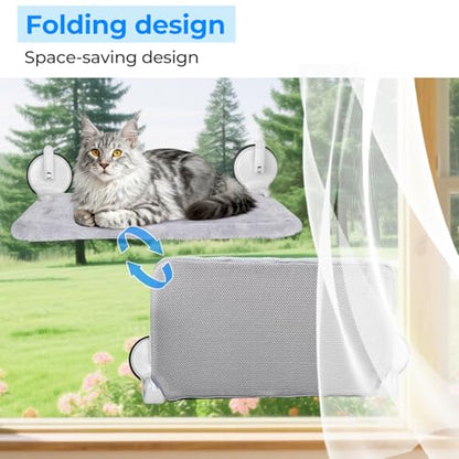 L&W BROS. 2PC Cat Window Perch with Lever Lock Suction Cups Holds up to 50 lbs Foldable & Space Saving Design Heavy Duty Window Hammock for Large or Multiple Cats (L 2Pc) - size: L