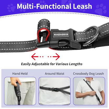 Hands Free Dog Leash by Kazazoo, Adjustable 5.8-8.5FT Waist & Crossbody Leash with Quick Off Buckle, Reflective Stitches for Walking, Jogging,Medium to Large Dogs & Puppies M Size Black - color: Black, size: M