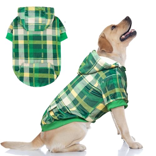 BEAUTYZOO Dog Hoodie Sweaters for Small Medium Large Size Dogs Girls Boys- Premium Quality, Ultra Soft, Superior Comfort Fit, Fleece Lined Hooded Sweatshirt- Cold Weather Pet Clothes Winter Coat,Plaid - color: Green, size: Large