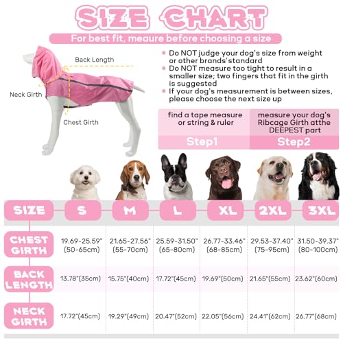 Dog Raincoat with Reflective Strip Hoodie, Waterproof Dog Raincoats, Adjustable Lightweight Hooded Poncho Dog Rain Jacket, Snowproof Windproof Clothes, Dog Raincoat for Large Dogs - color: Pink, size: L