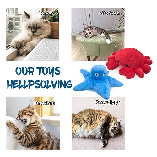 Andiker Cat Catnip Toys, 2Pcs Soft Crab&Starfish Plush Cat Toys for Indoor Cats Cute Catnip Chew Toys PP Cotton Filled Pet Toys for Kitten Gifts and Cat Lovers Interactive Catnip Toys (Crab+Starfish)