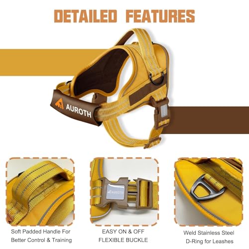 AUROTH Dog Harness and Leash Set, Soft Padded Service Vest Harness with 5.25FT Dog Leash, Easy On Pet Vest, Adjustable Reflective No Pull Dog Harnes Medium Sized, Easy Walking and Training - color: Turmeric, size: Medium