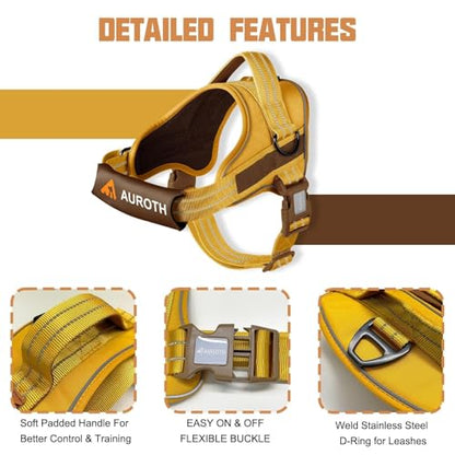 AUROTH Dog Harness and Leash Set, Soft Padded Service Vest Harness with 5.25FT Dog Leash, Easy On Pet Vest, Adjustable Reflective No Pull Dog Harnes Medium Sized, Easy Walking and Training - color: Turmeric, size: Medium