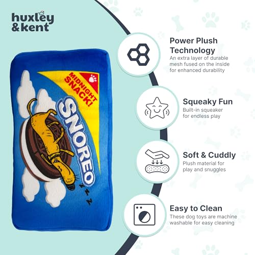 Huxley & Kent Funny Dog Toy w/Squeaker – Power Plush Squeaky Dog Toys for Small, Medium & Large Dogs – Soft Stuffed Animal for Indoor Play & Fetch - Snoreo Cookies, Small - size: Small, style: Snoreo Cookies