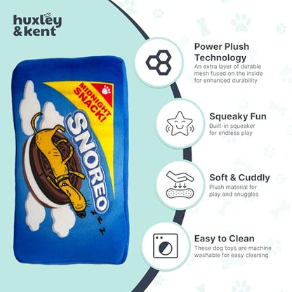 Huxley & Kent Funny Dog Toy w/Squeaker – Power Plush Squeaky Dog Toys for Small, Medium & Large Dogs – Soft Stuffed Animal for Indoor Play & Fetch - Snoreo Cookies, Small - size: Small, style: Snoreo Cookies