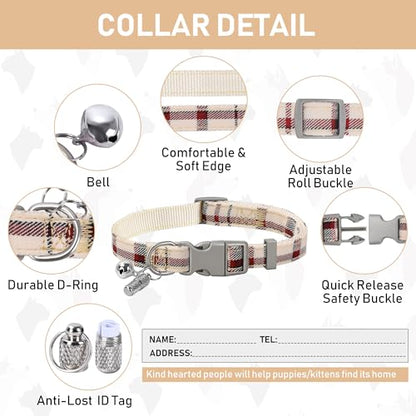 Small Dog Harness Collar and Leash Set, Step in No Chock No Pull Soft Mesh Adjustable Dog Vest Harnesses Plaid Reflective for Dogs Puppy Cats Kitten Rabbit (Warm Beige, XXS) - color: Warm Beige, size: XXS