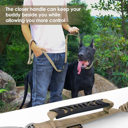 AUBELL Tactical Dog Leash Heavy Duty,4-6ft Reflective Strong No Pull Bungee Leash for Small Dogs with Comfortable Padded Double Handle,Car Seat Belt,360 Degree Rotating Carabiner,Brown - color: S-Brown(4-6FT)