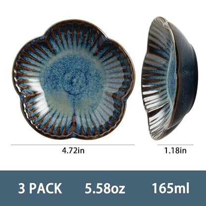 Cat Food Bowls, Ceramic Pet Plates, Cat Dish for Food, Water and Snack, 4.72 Inch, Indoor and Outdoor Use, Kitten Puppy and Small Animals Bowls Set of 3 (Blue) - color: blue