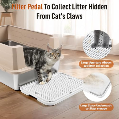 Large Cat Litter Box Step Mat, 16.5"x11.2" Cat Ramp Stairs, Cat Litter Catcher for Self-Cleaning Litter Box, Cats Pedal Step Stool Ideal for Kitten & Older Cats (White) - color: White Large