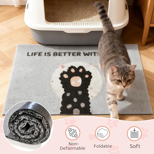 Cat Litter Mat 23.3"x15.4" - Waterproof Non-Slip Litter Box Mat, Easy Clean Washable Litter Catcher with Cute Paw Design for Indoor Cats