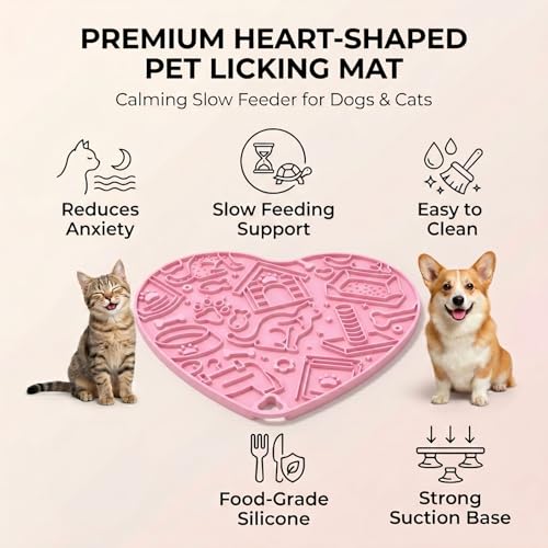 Cat & Dog Slow Feeder Puzzle Toy — Interactive Cat Puzzle Feeder Bowl, Dog Puzzle Feeder, Dog Lick Mat, Mental Stimulation Toy for Indoor Cats & Dogs, Anti-Gulp, Fun & Durable Heart Shape(Pink) - color: Cherry blossom pink