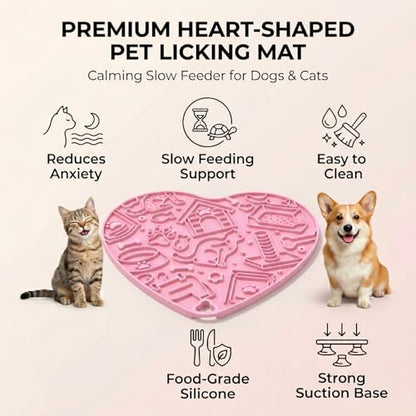Cat & Dog Slow Feeder Puzzle Toy — Interactive Cat Puzzle Feeder Bowl, Dog Puzzle Feeder, Dog Lick Mat, Mental Stimulation Toy for Indoor Cats & Dogs, Anti-Gulp, Fun & Durable Heart Shape(Pink) - color: Cherry blossom pink