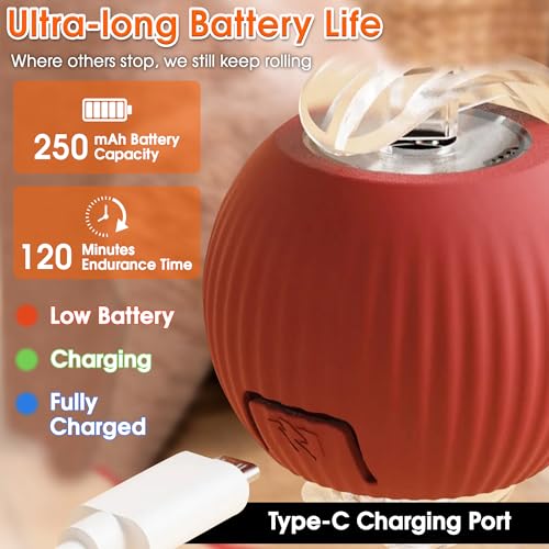 Interactive Cat Toy for Indoor Cats, Smart Motion-Activated Rolling Ball with LED Lights, USB Rechargeable Cat Enrichment Toy for Bored Adult Cats & Kittens to Keep Them Busy (Red)
