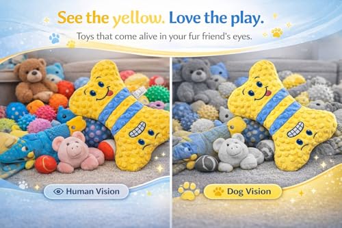 Crinkle Dog Toy, No Stuffing Squeaky Dog Toy for Small,Medium&Large Breed–Great for Cuddling, Anxiety Relief, Tug of War, Fetch, Boredom Reducer–Soft Pet-Safe Materials - Yellow Plush Bone in Gift Box