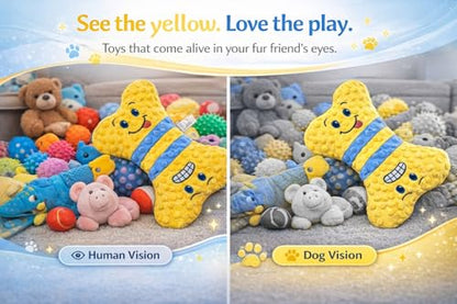Crinkle Dog Toy, No Stuffing Squeaky Dog Toy for Small,Medium&Large Breed–Great for Cuddling, Anxiety Relief, Tug of War, Fetch, Boredom Reducer–Soft Pet-Safe Materials - Yellow Plush Bone in Gift Box
