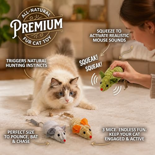 3Pcs Cat Toys Squeak Mice Catnip Toys for Indoor Cat Dental Chirping Mouse Plush Kitten Stuffed Toy Cleaning Teeth Matatabi Bite Interactive Cat Gifts Kitty Toy - size: 3Chirping-Mice
